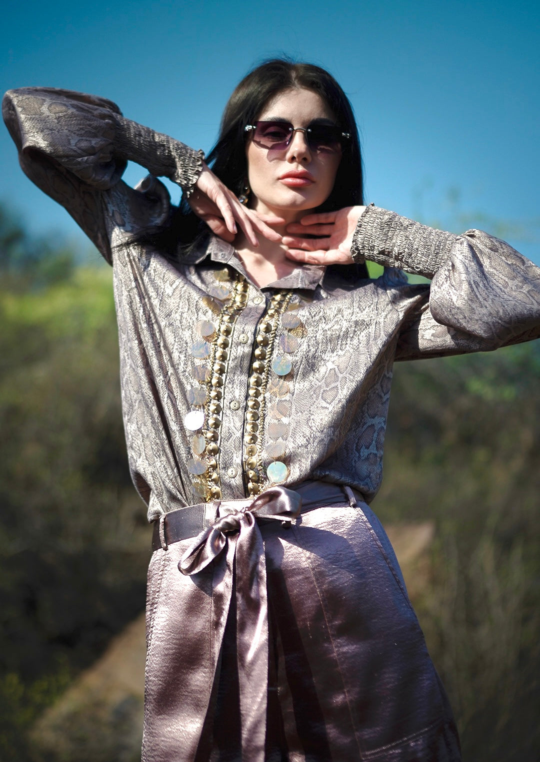 Tailored Blouse & Signature Shorts - Bronze - Label Sakshi Nayyar