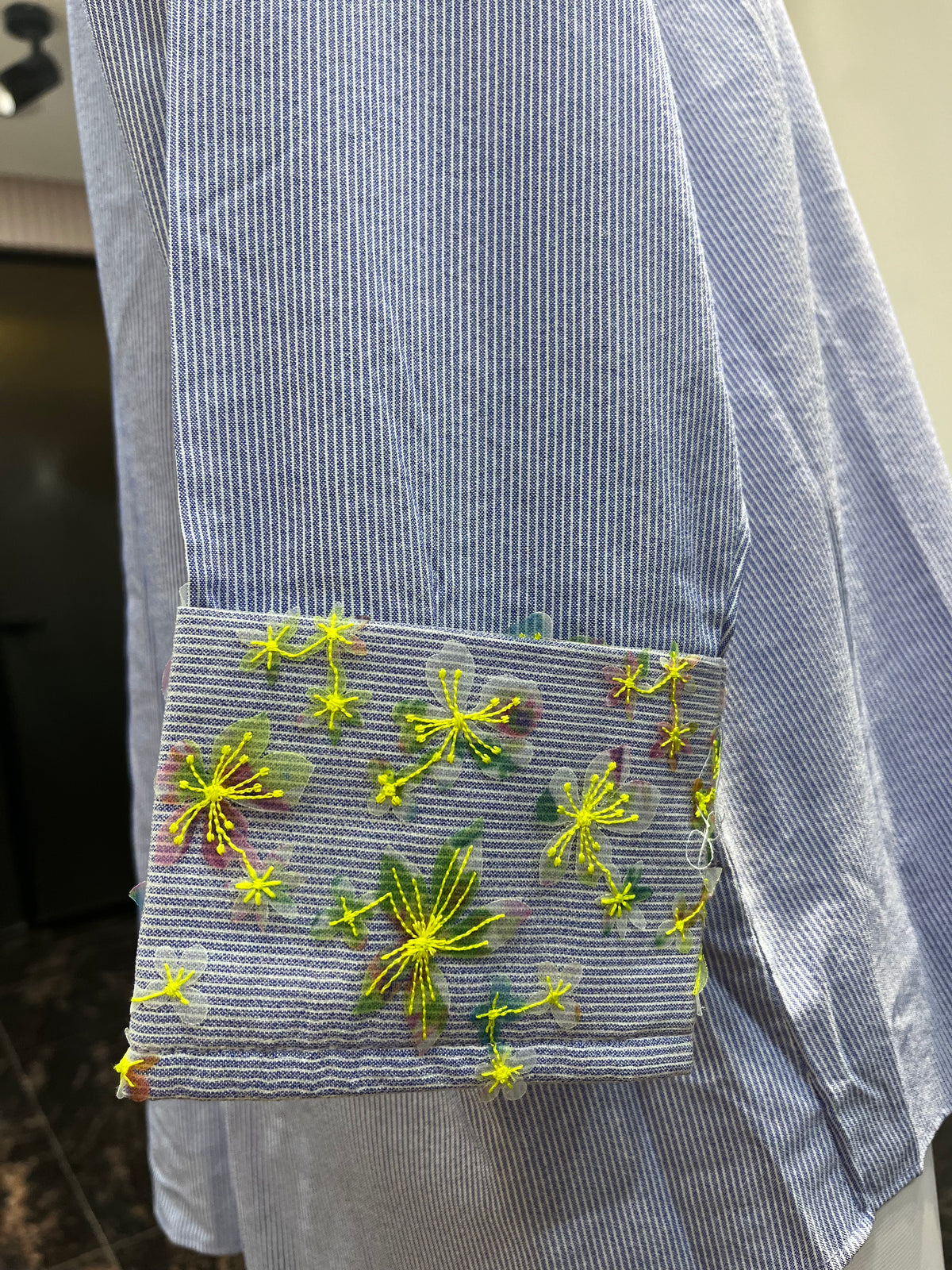Full Sleeves Striped Cotton Shirt With Embroidered Sleeves