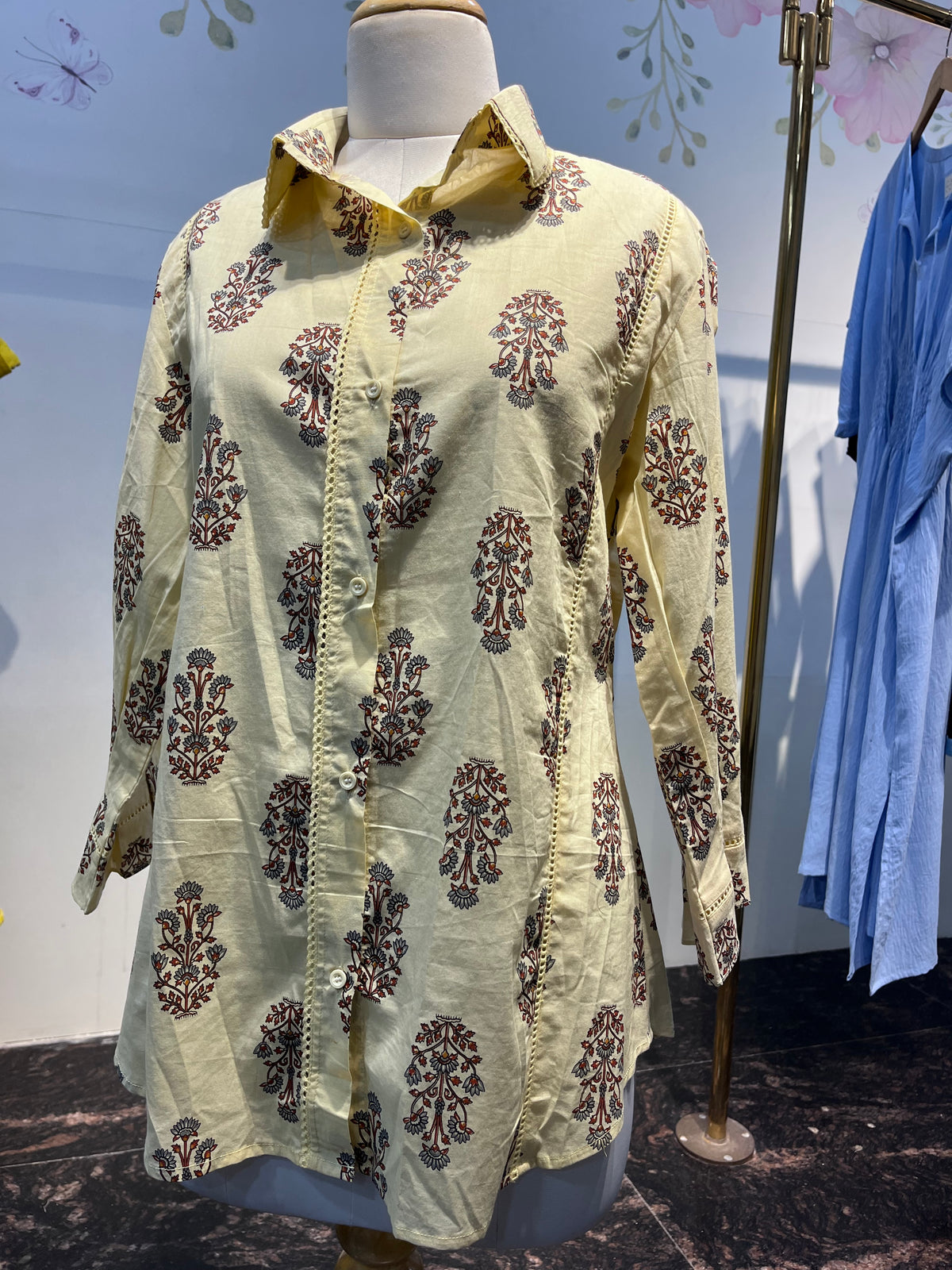 Full Sleeves Block Print Co-Ord Set With Culottes Pants And Beading Lace