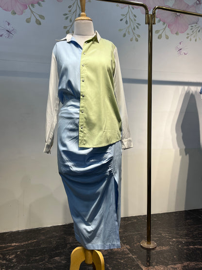 Fine Italian Cotton Ruched Skirt And Shirt Set
