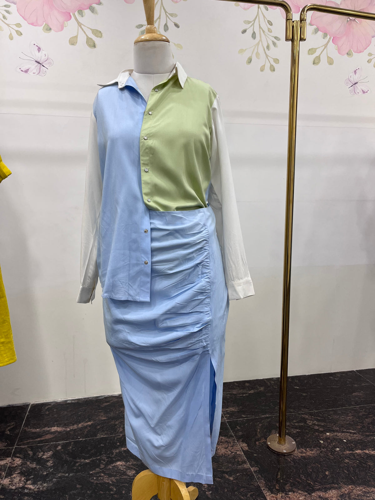 Fine Italian Cotton Ruched Skirt And Shirt Set