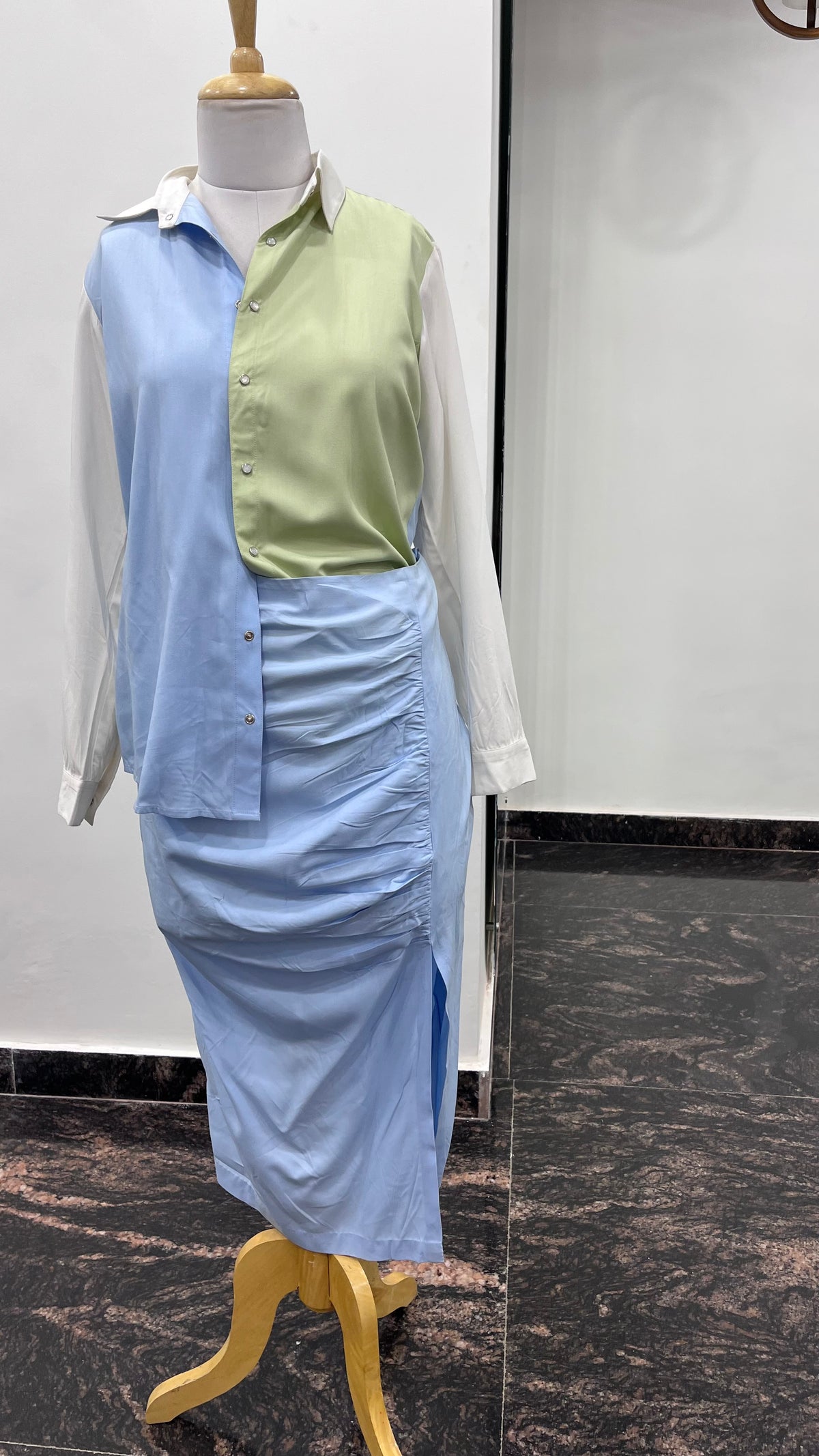 Fine Italian Cotton Ruched Skirt And Shirt Set