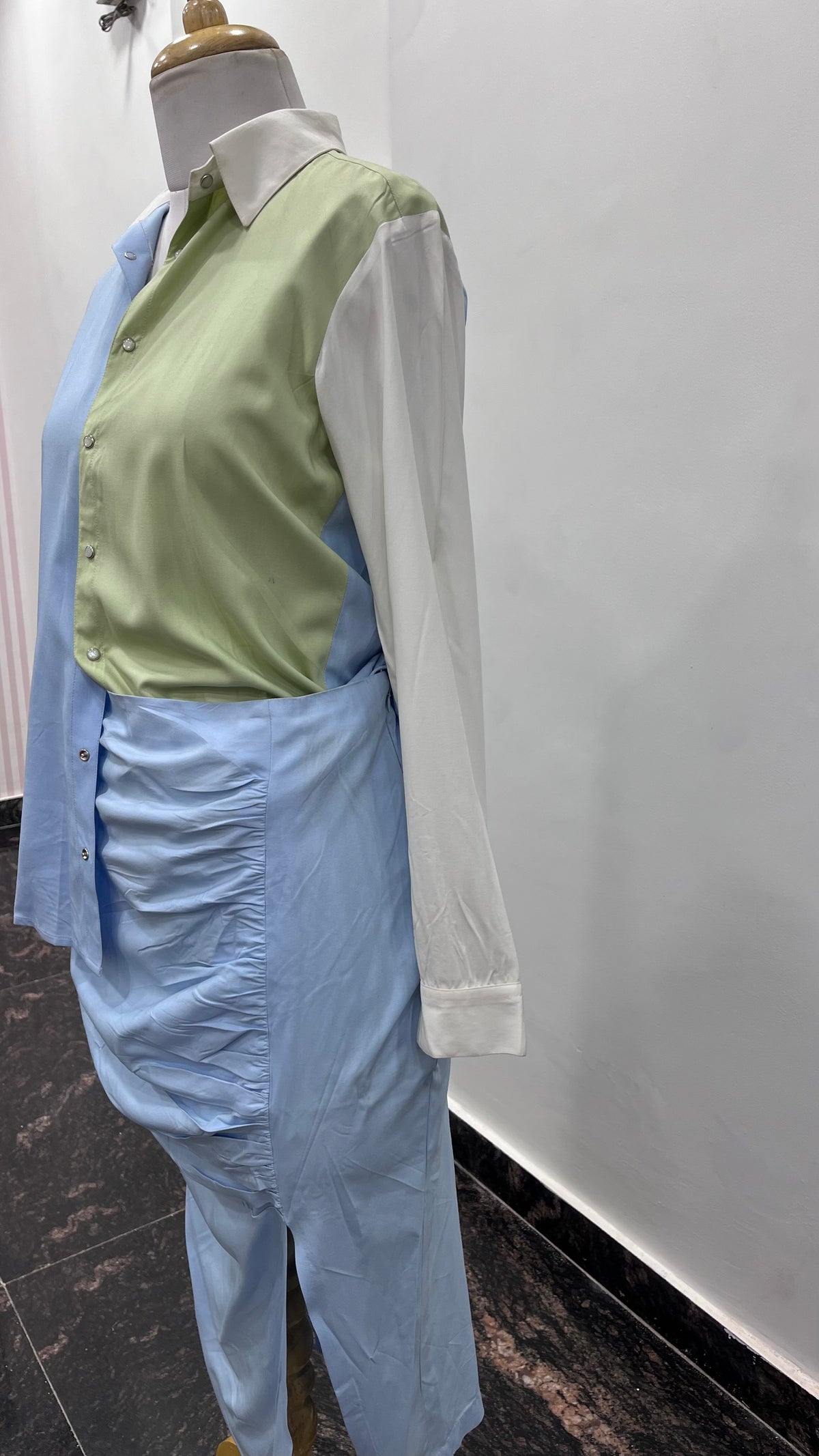 Fine Italian Cotton Ruched Skirt And Shirt Set