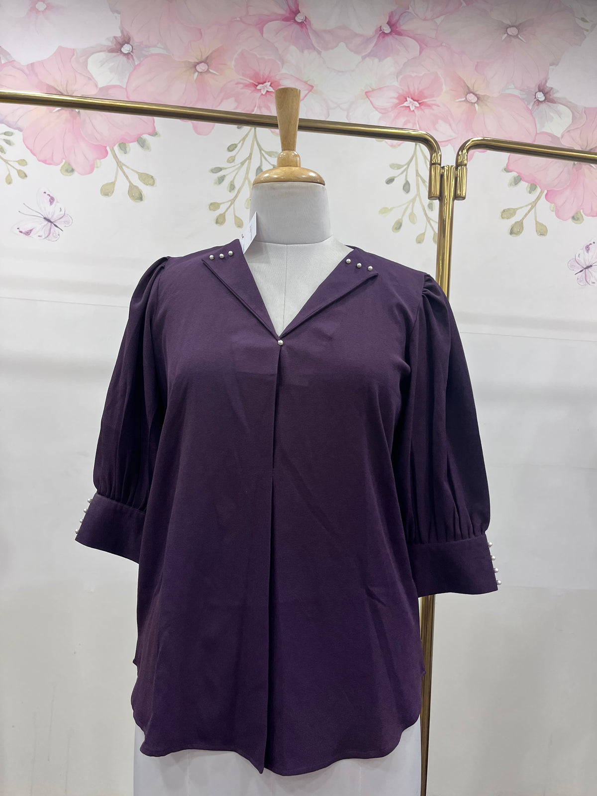 Banana Crepe Formal Top With Pearl Detailing