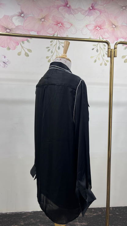 Formal Satin Shirt With Zircon Lace Detailing