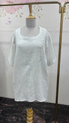 Linen Cotton Round Neck Kurta With Half Sleeves And Handwork Detailing With Culottes Pants