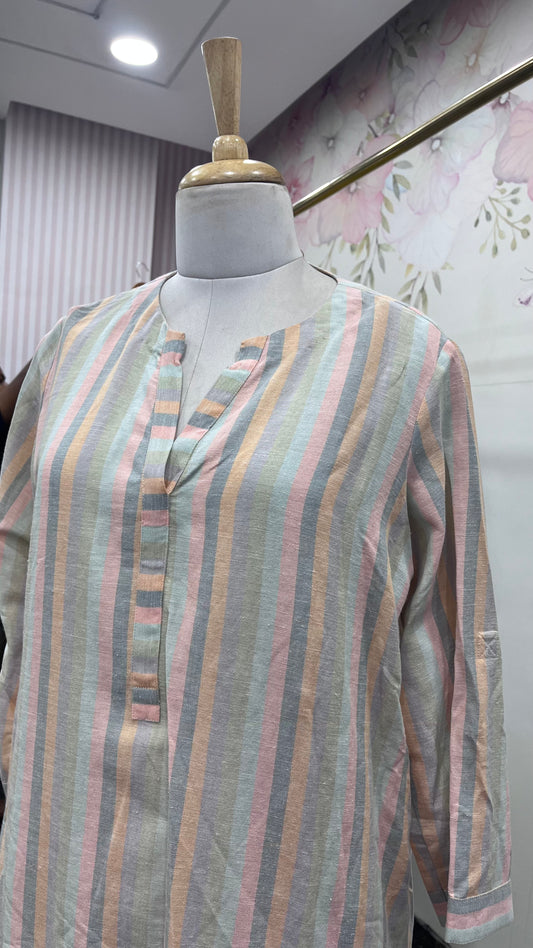 Pastel Stripes Pure Cotton Three-Fourth Sleeves Kurta