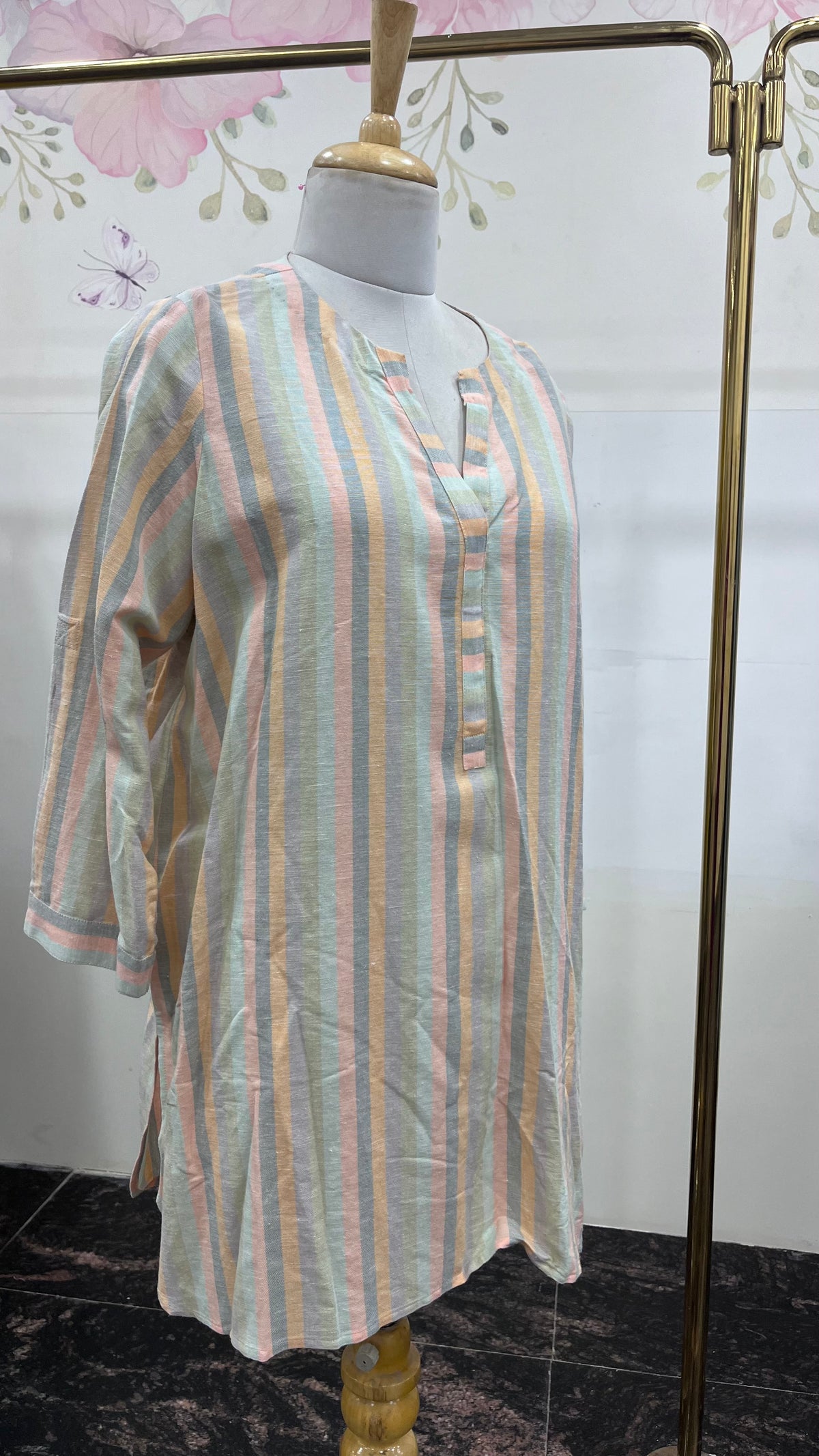Pastel Stripes Pure Cotton Three-Fourth Sleeves Kurta