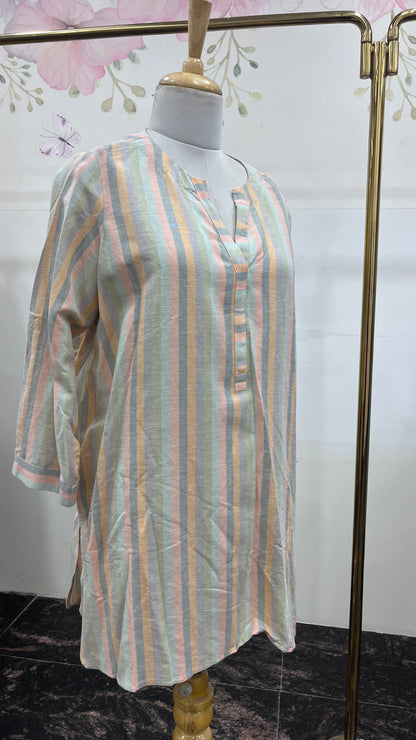Pastel Stripes Pure Cotton Three-Fourth Sleeves Kurta