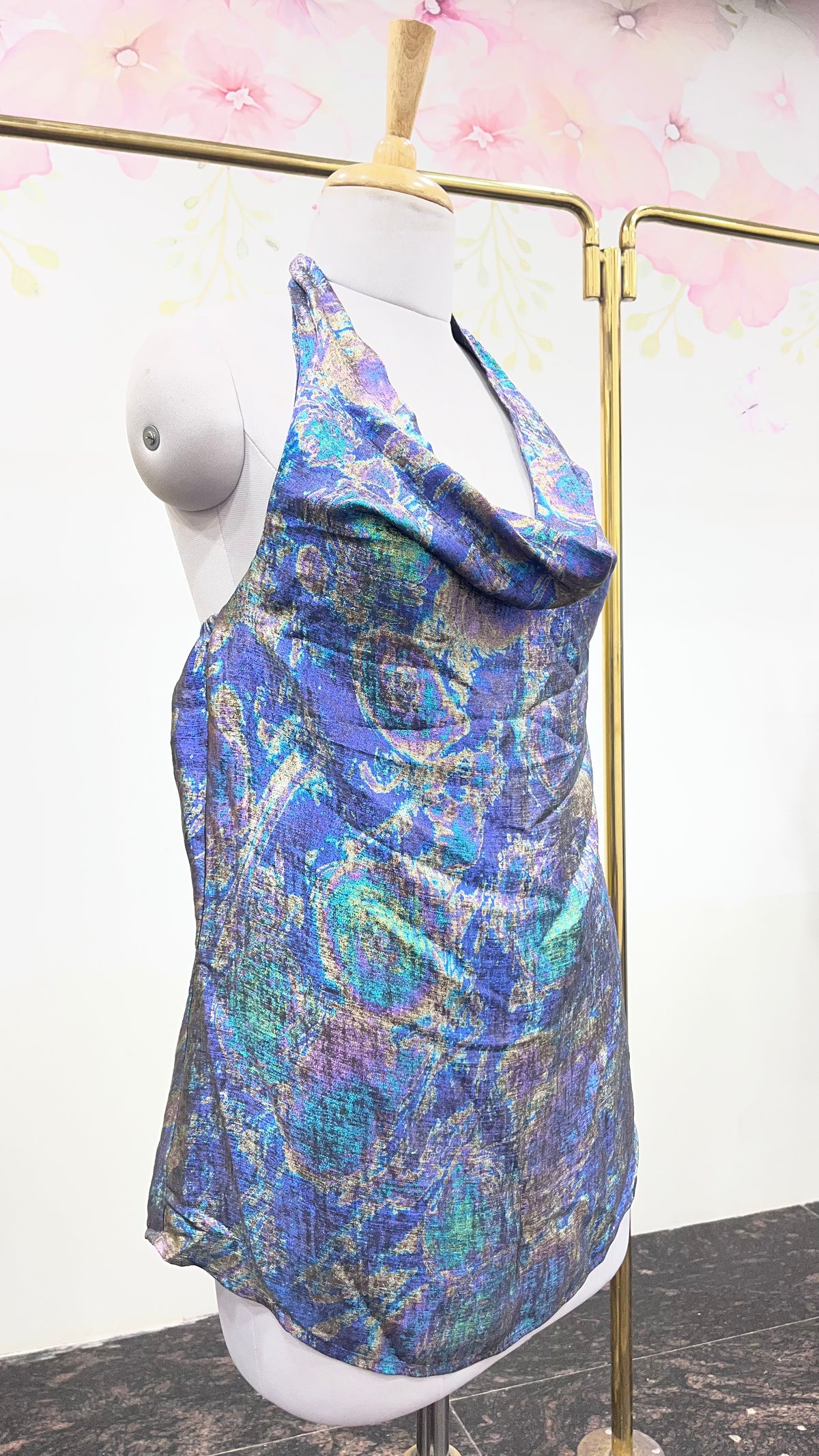 Holographic open Back Halter Neck Top