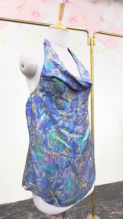 Holographic open Back Halter Neck Top