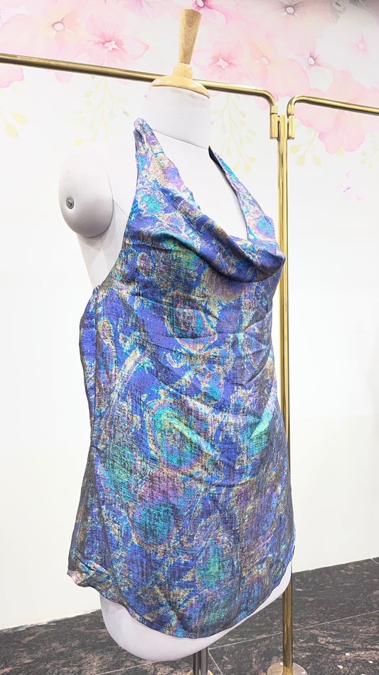 Holographic open Back Halter Neck Top