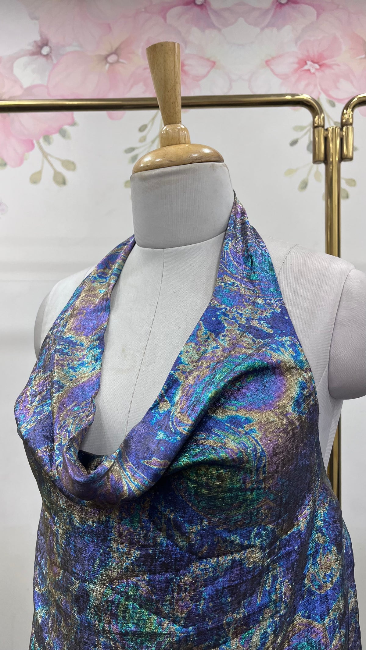 Holographic open Back Halter Neck Top