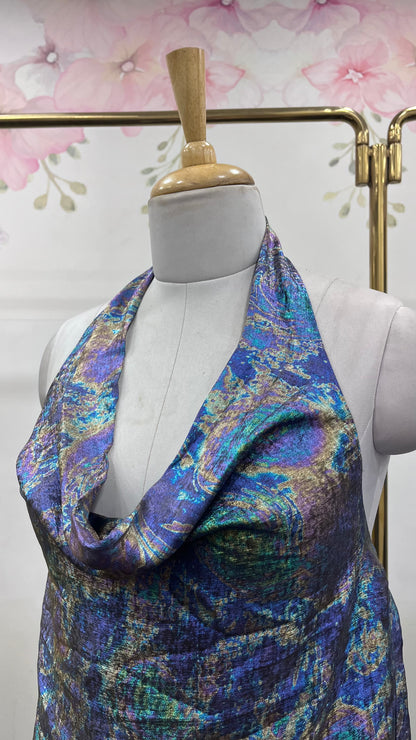 Holographic open Back Halter Neck Top