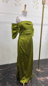Off Shoulder Dress With Satin Elephant Sleeves - Green