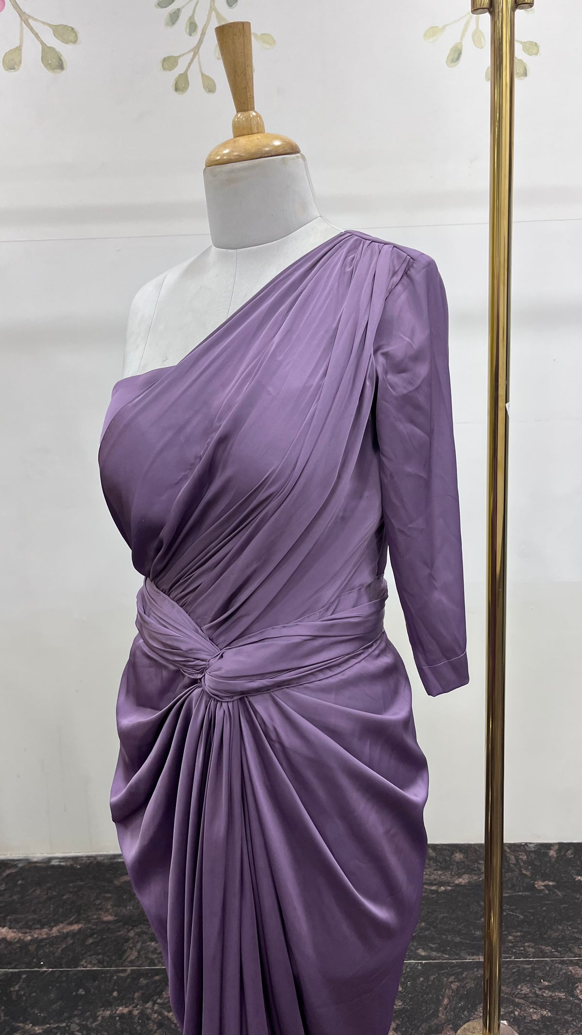 Satin One Side Shoulder Drape Gown