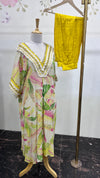 Jute Cotton Side Fabric With Mirror Handwork Detailing On Neck And Sleeves With Plain Cotton Afghani