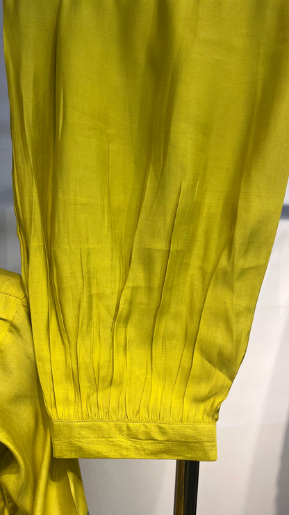 Lime Green Kurta Set With Afghani Salwar, Organza Gota Patti Detailing