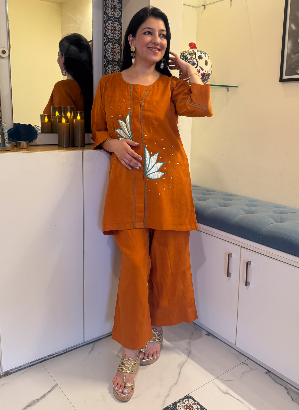 Burnt Ochre Co-ord Set with Parallel Pants