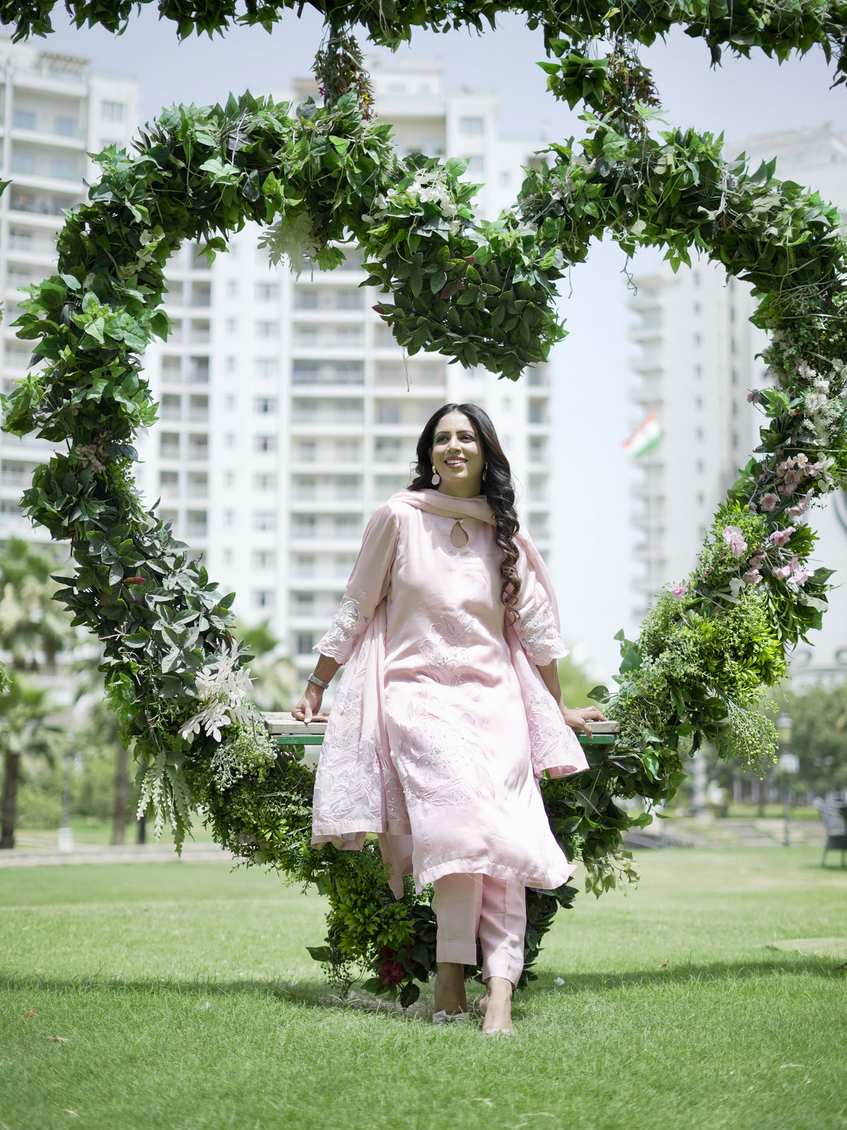 Chic Blush Pink Fusion Work With Leatherite Sequens Kurta Set - Label Sakshi Nayyar