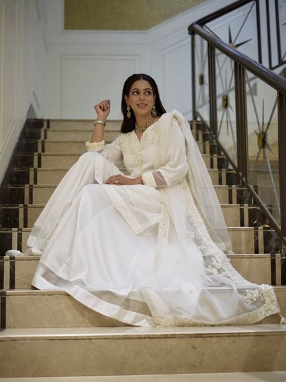 Radiant White Modal Satin Sharara Set