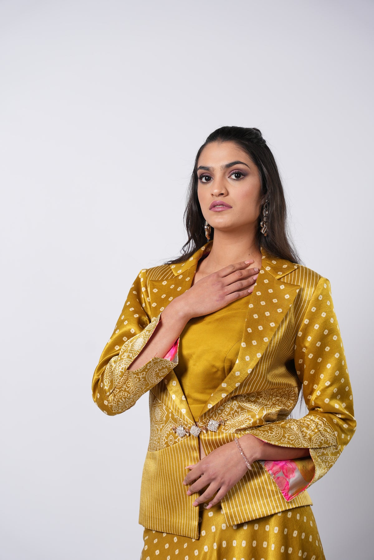 Bandhej Rajwada Rang 3 Piece Set With Blazer & Skirt - Label Sakshi Nayyar