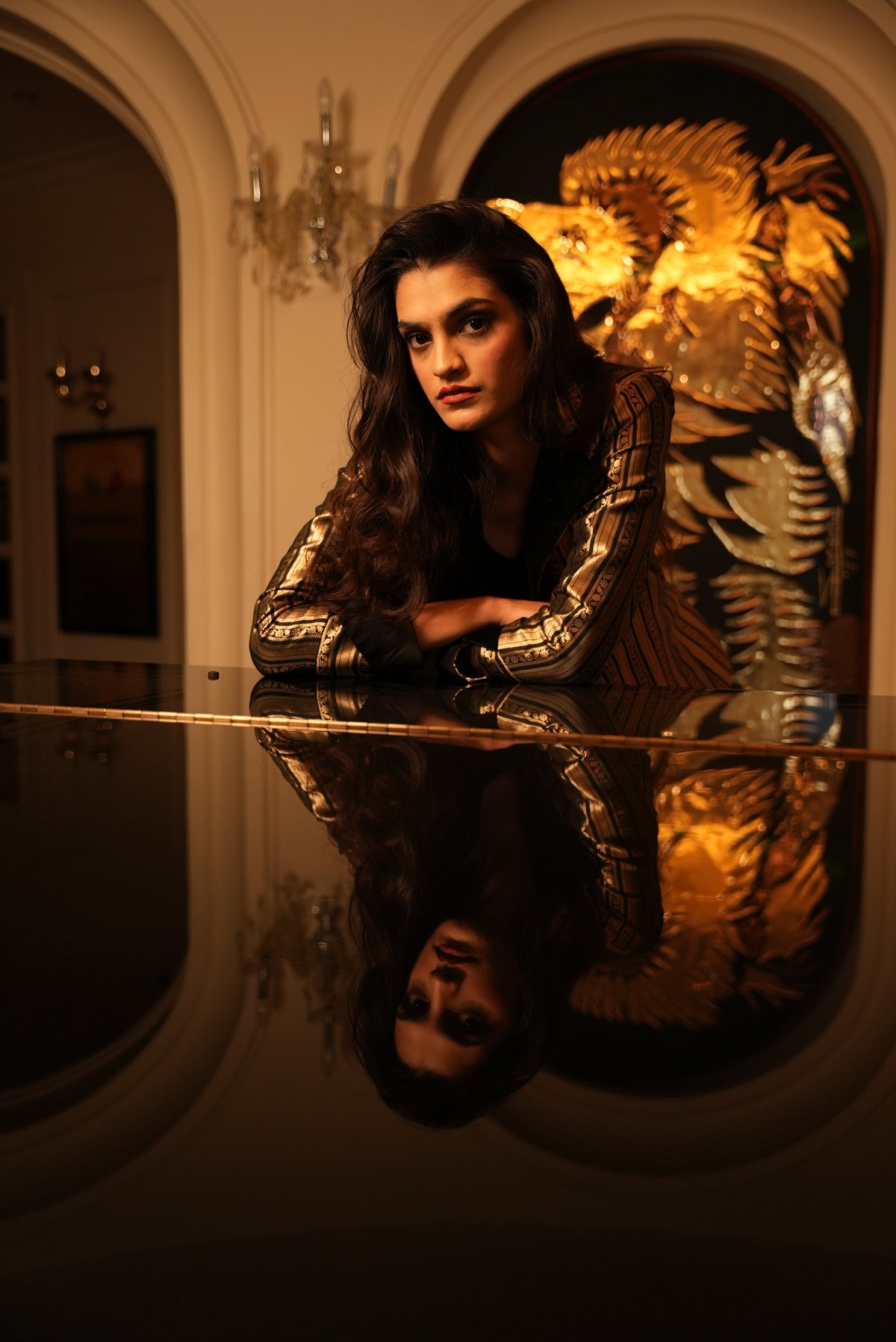 Gilded Striped Three-Piece Set with Blazer - Label Sakshi Nayyar