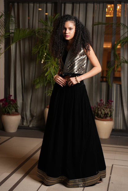 Lehenga Style Three Piece Set with Cropped Jacket