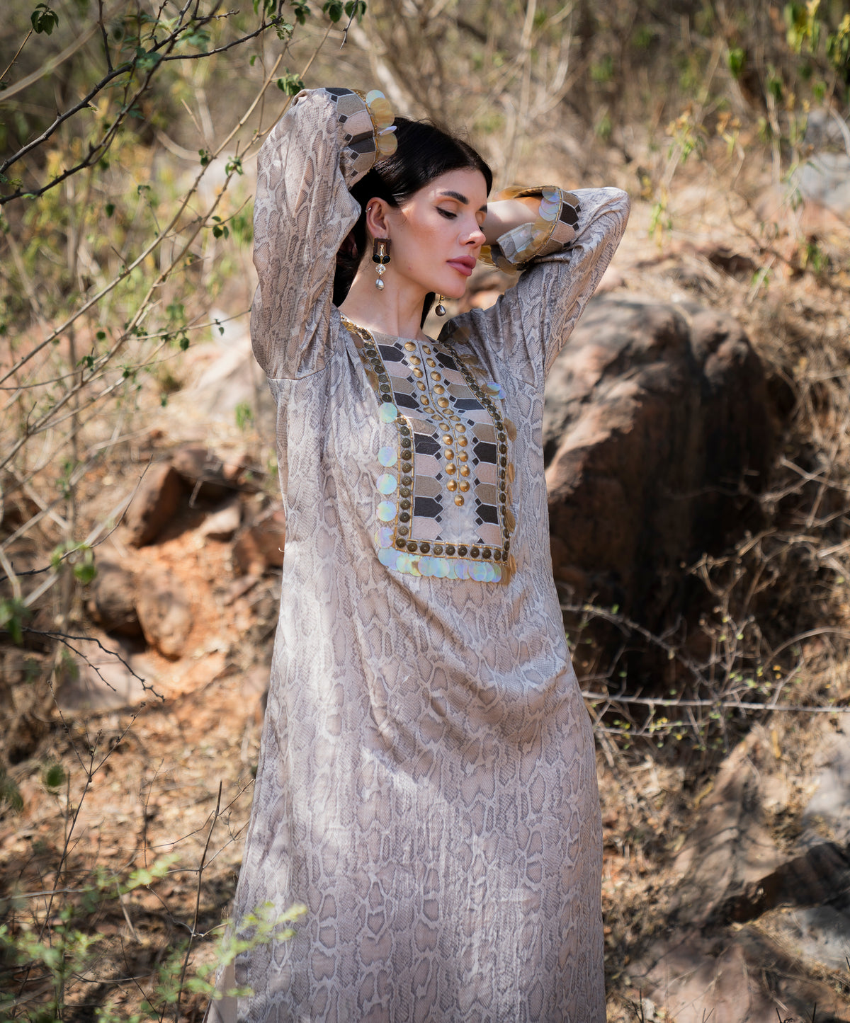 Intense Neck Detail Kurta with Side Slits - Label Sakshi Nayyar