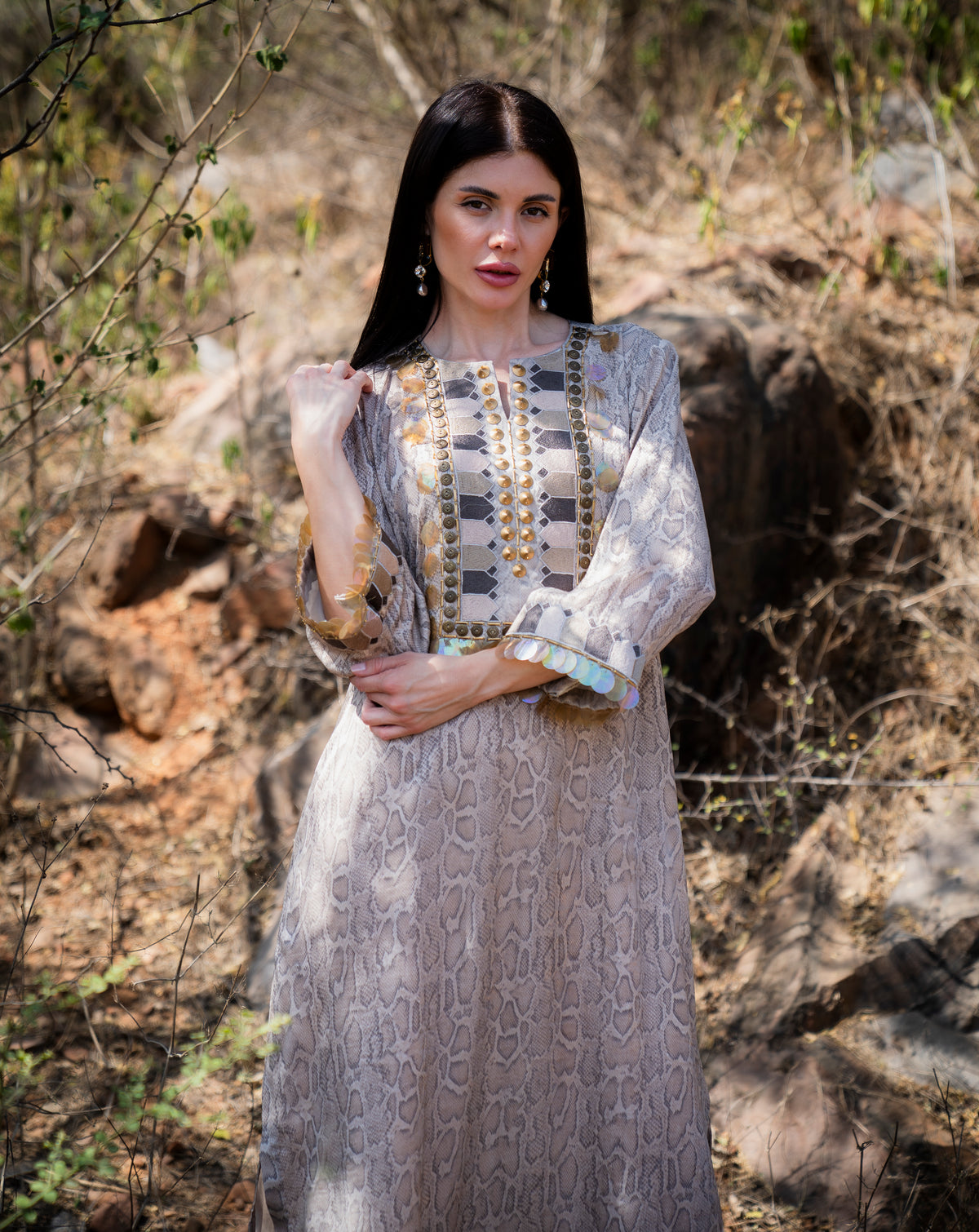 Intense Neck Detail Kurta with Side Slits - Label Sakshi Nayyar