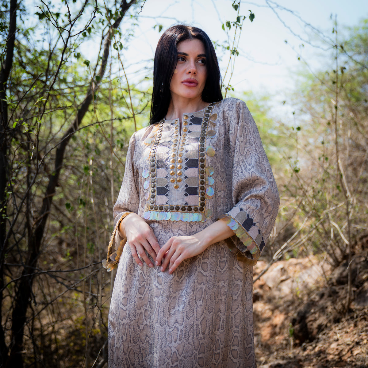 Intense Neck Detail Kurta with Side Slits - Label Sakshi Nayyar