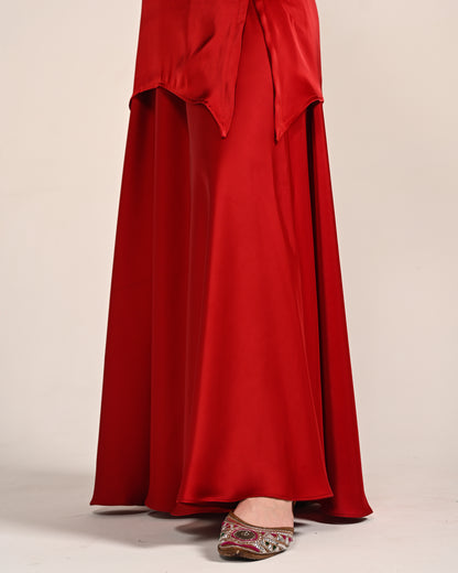 Crimson Red Dubai Satin A Line Set