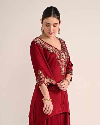 Mahogany Red Dubai Satin A Line Set