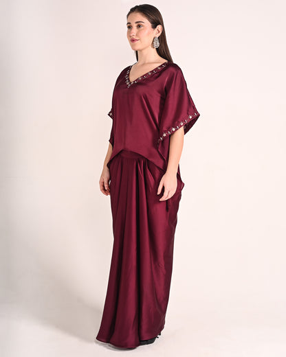 Mahogany Red Satin Drape Set