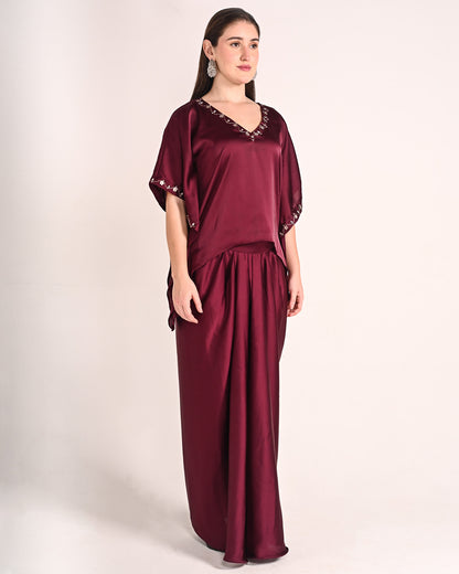 Mahogany Red Satin Drape Set