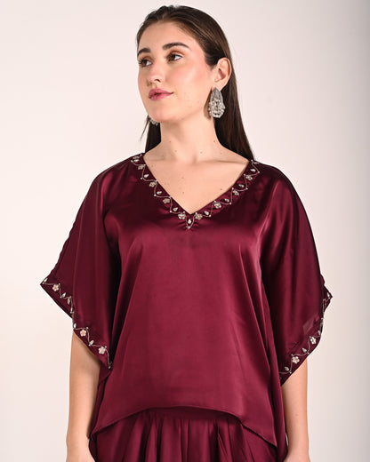 Mahogany Red Satin Drape Set