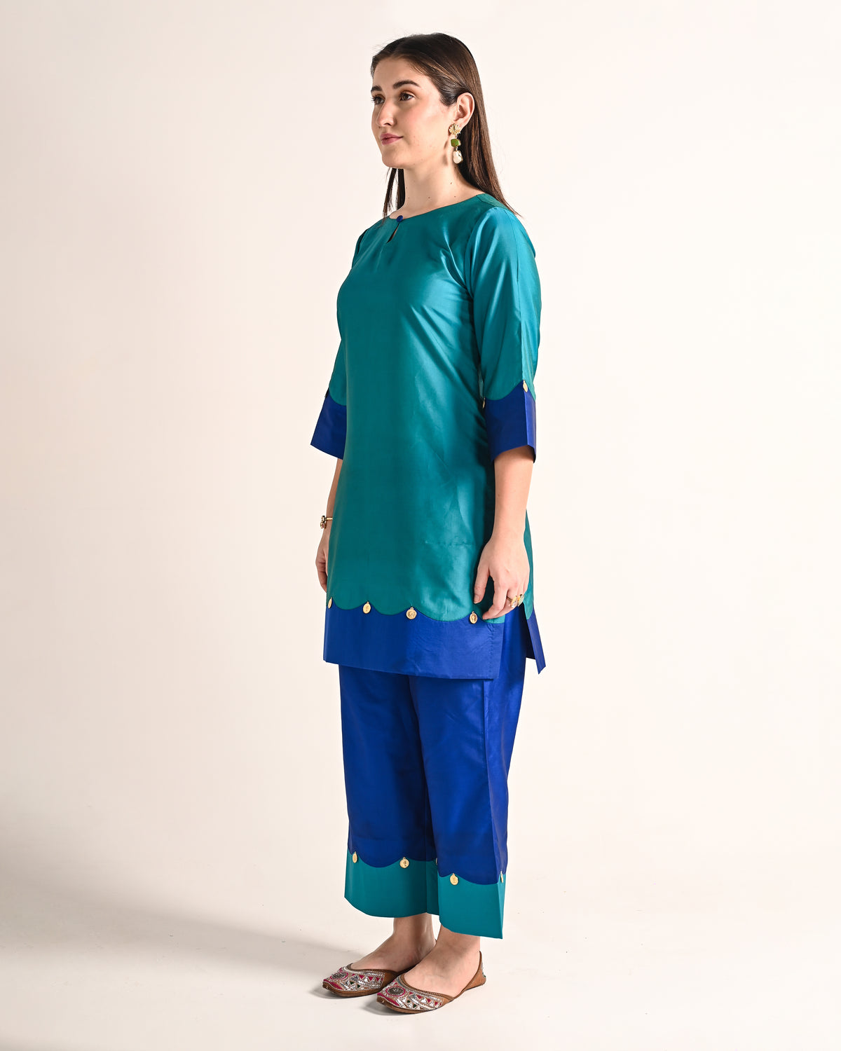 Royal Blue & Teal Butter Silk Co-ord Set