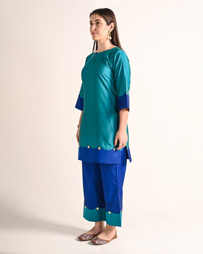 Royal Blue & Teal Butter Silk Co-ord Set