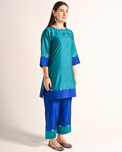 Royal Blue & Teal Butter Silk Co-ord Set