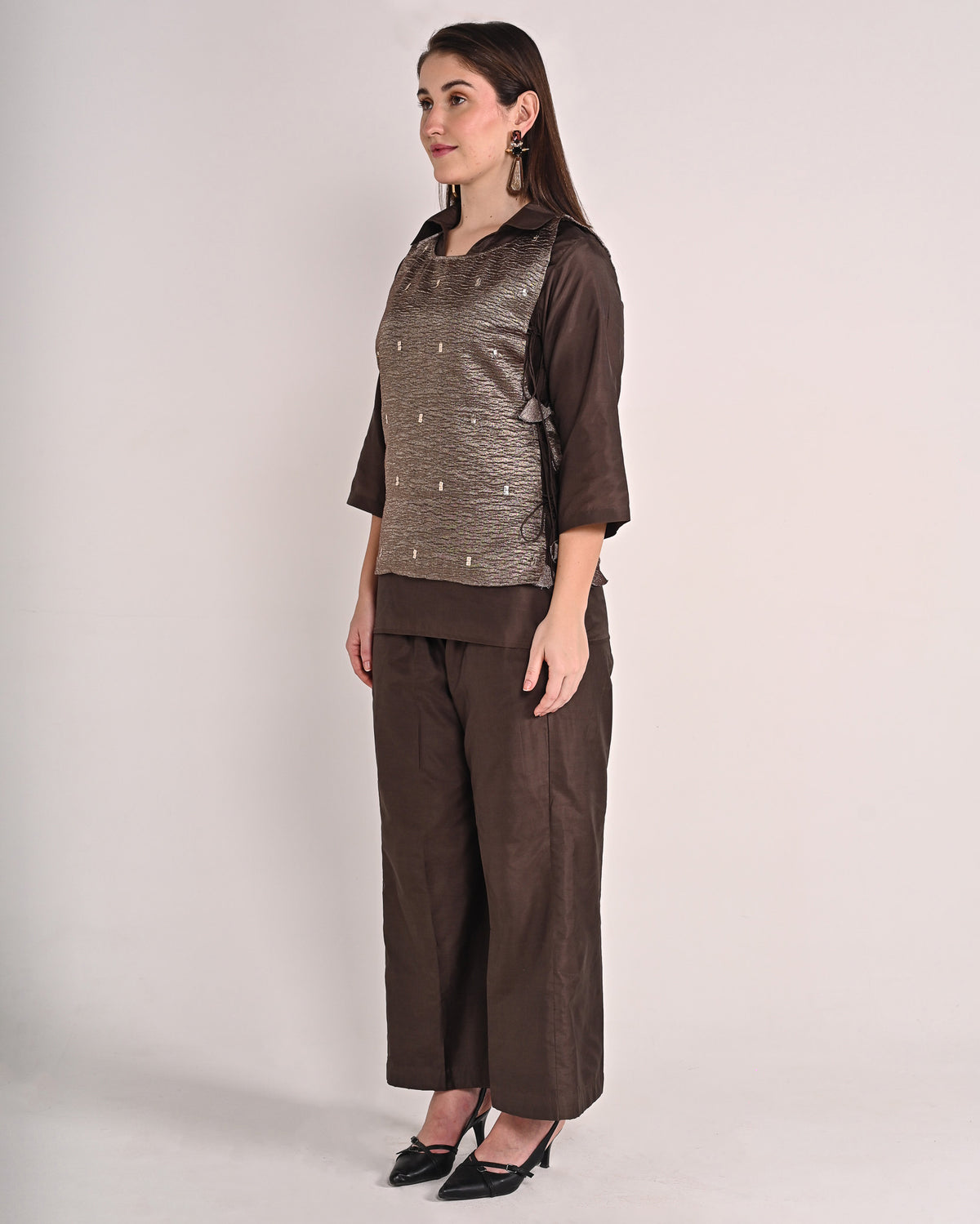 Taupe Three Piece Butter Silk Co-ord Set
