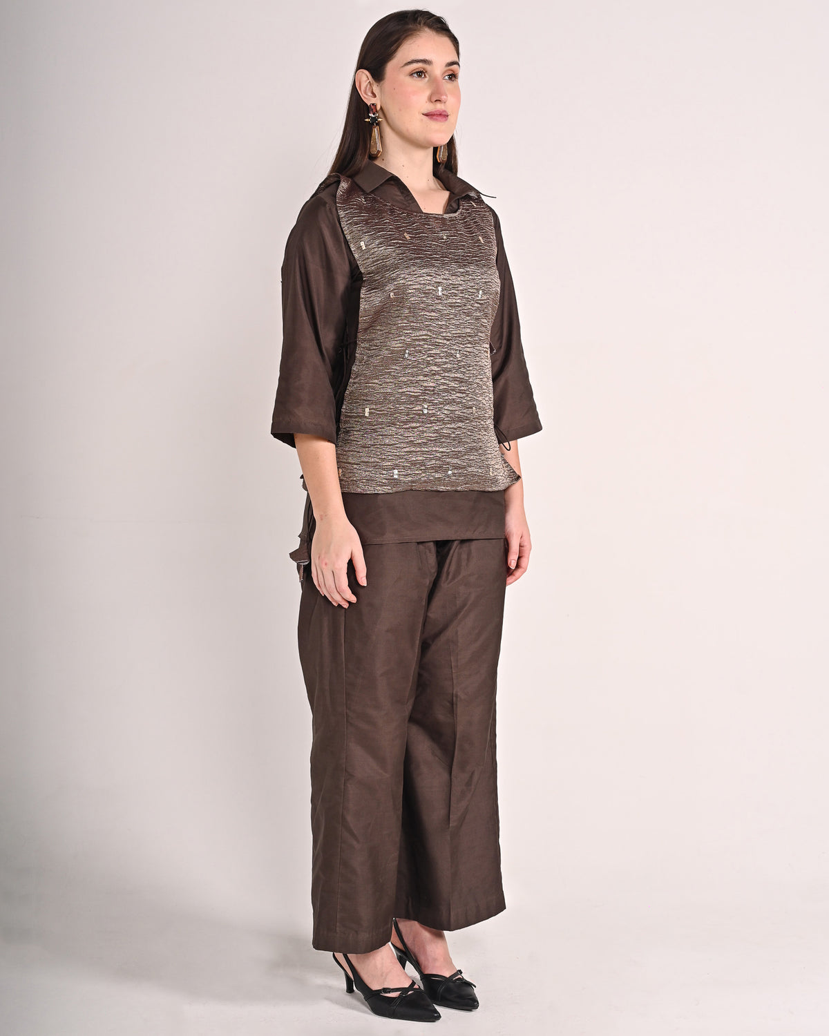 Taupe Three Piece Butter Silk Co-ord Set