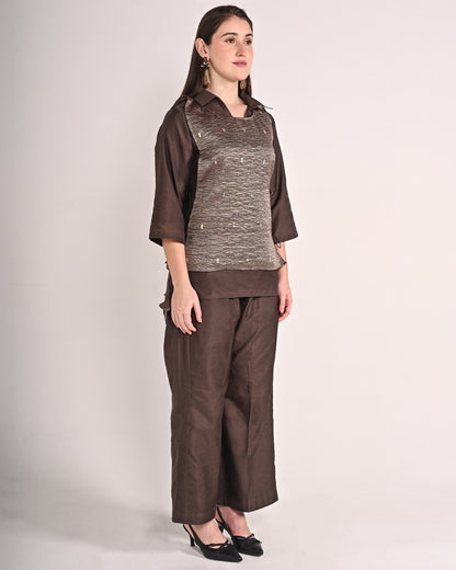 Taupe Three Piece Butter Silk Co-ord Set
