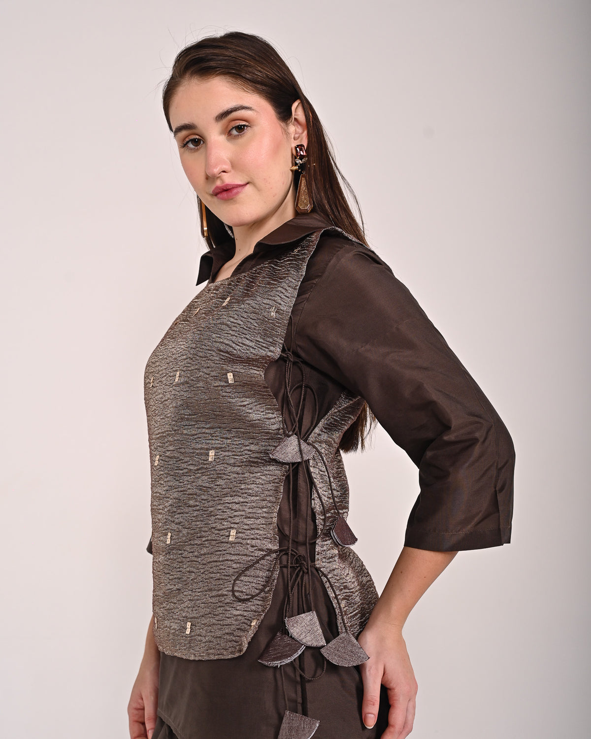 Taupe Three Piece Butter Silk Co-ord Set