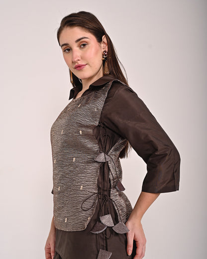 Taupe Three Piece Butter Silk Co-ord Set