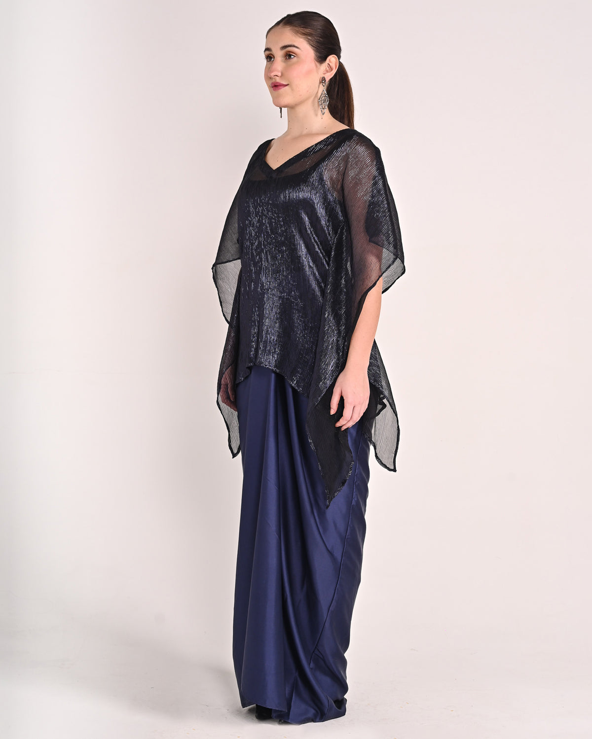 Midnight Navy Satin Drape Set