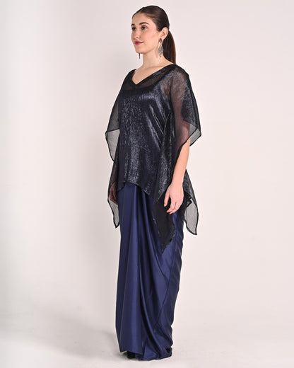 Midnight Navy Satin Drape Set