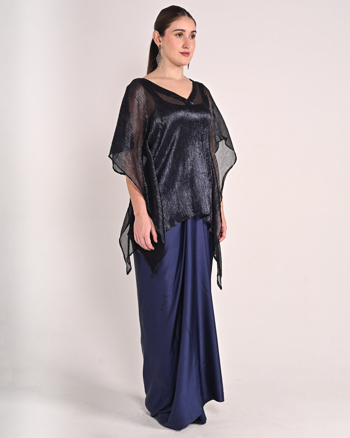 Midnight Navy Satin Drape Set