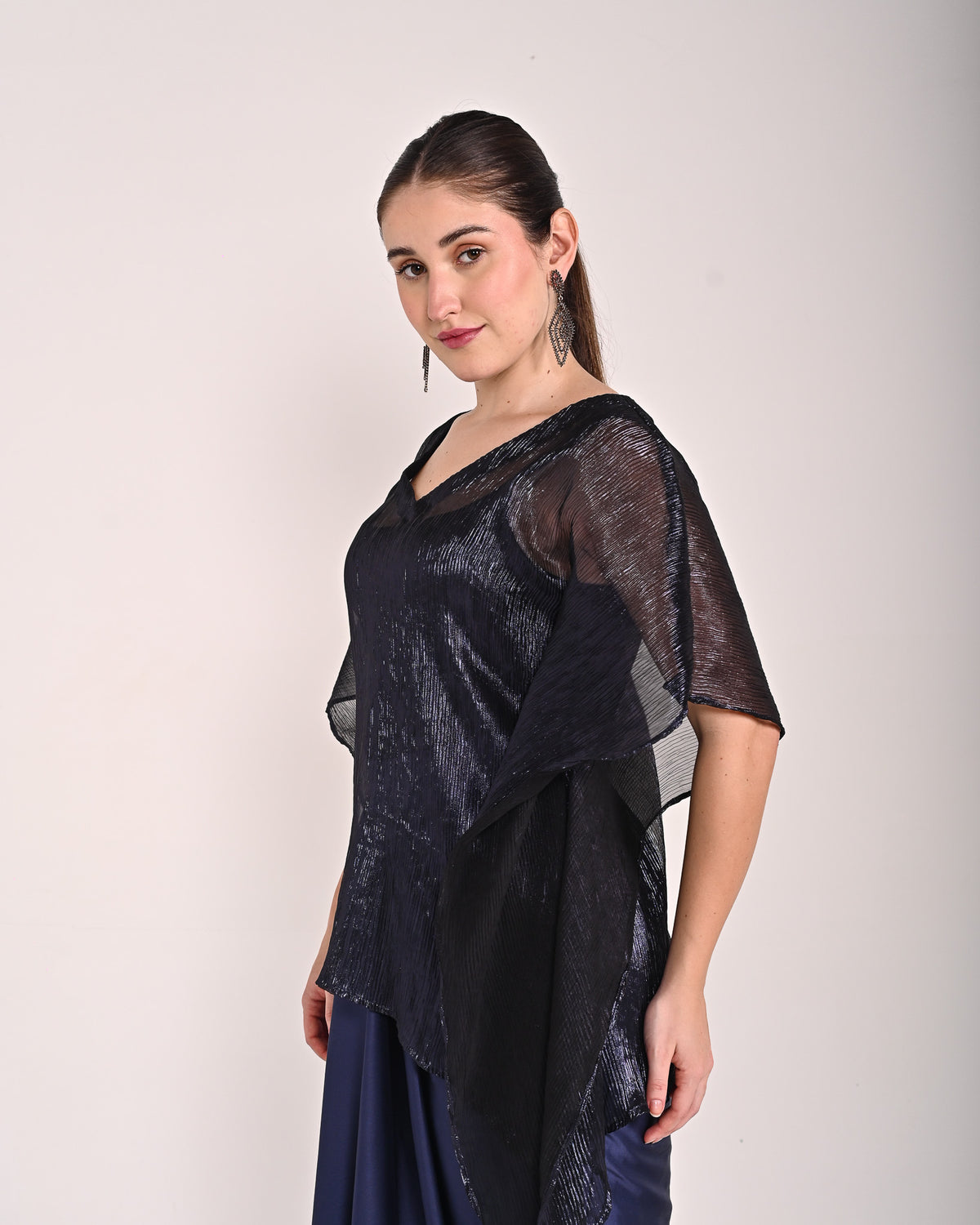 Midnight Navy Satin Drape Set