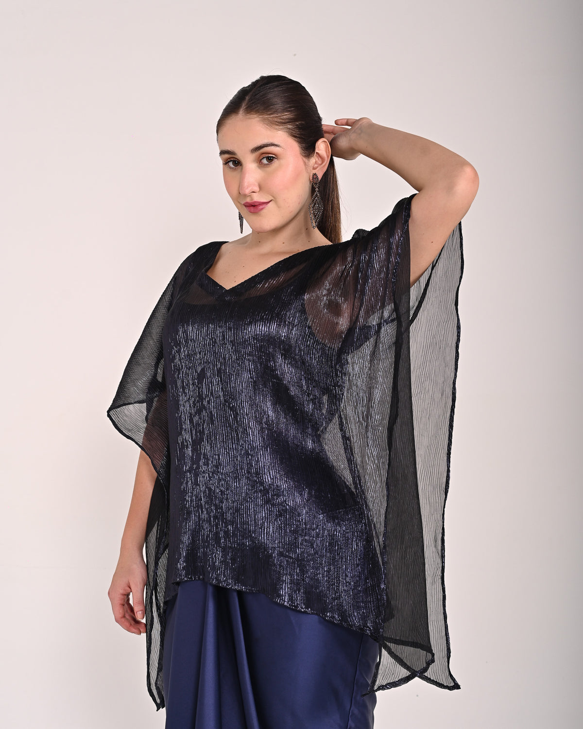 Midnight Navy Satin Drape Set