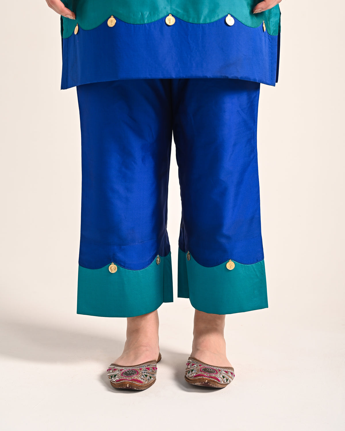 Royal Blue & Teal Butter Silk Co-ord Set